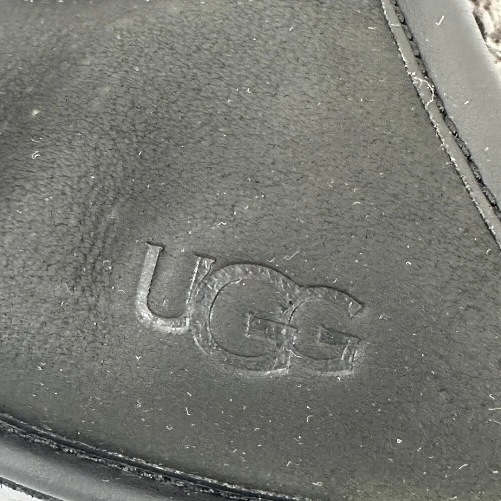 UGG Slippers Mens Size 11 Black Leather Mule Shearling Lined Slip On House